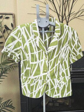 NWT Perceptions sz 16P three button green/white short sleeve blazer/jacket
